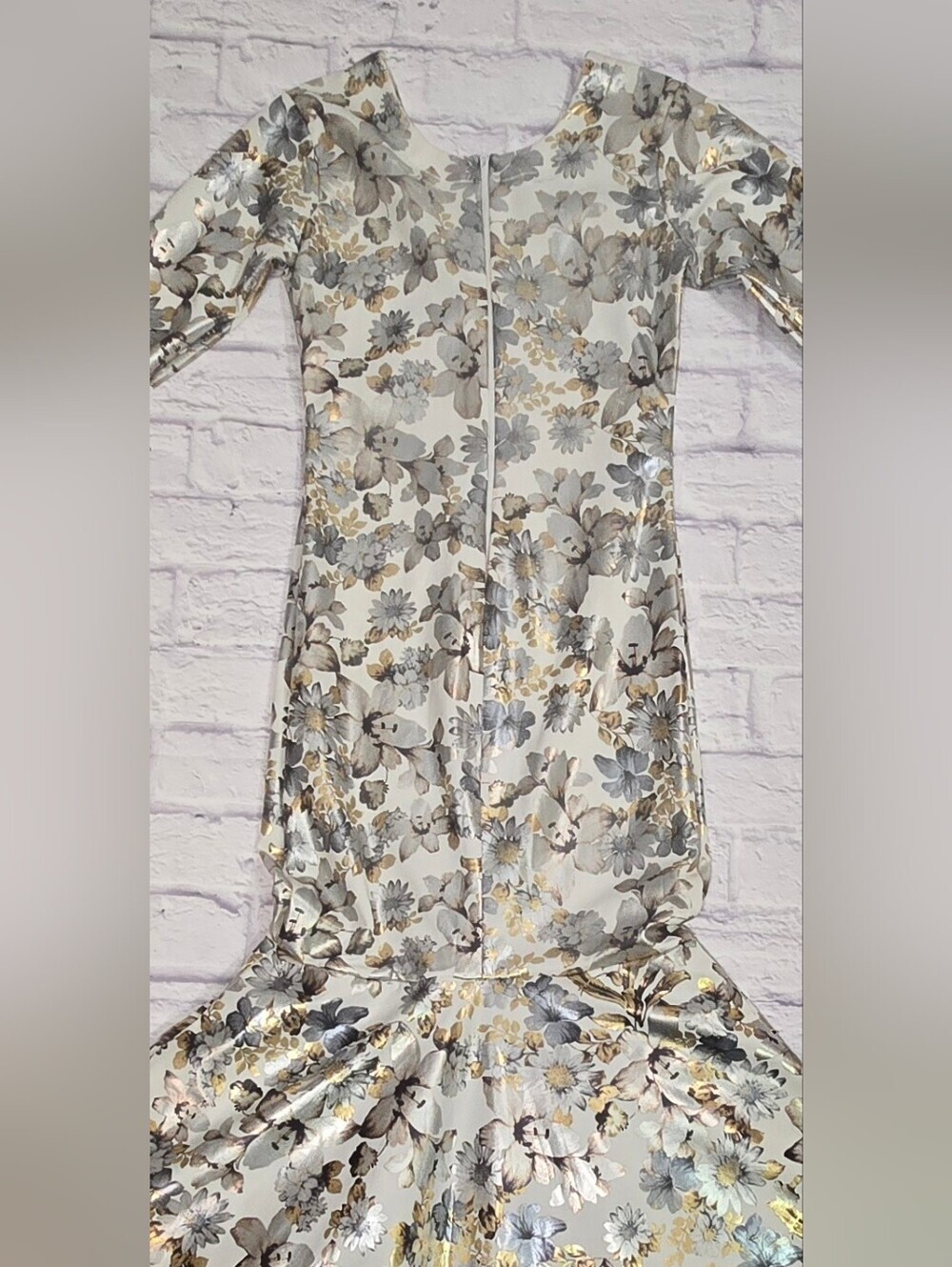Vintage Metallic Floral Fit Flare Maxi Dress Formal Evening Gown - Picture 10 of 16